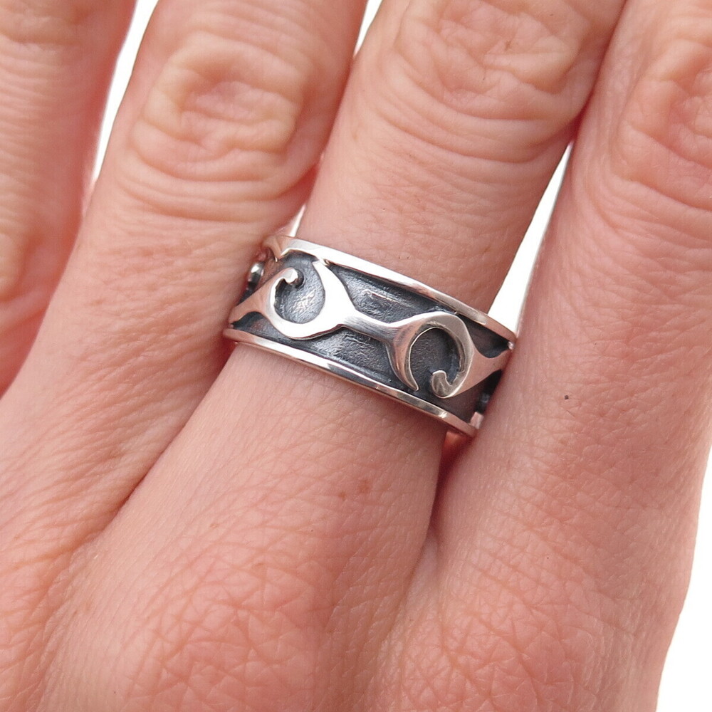925 Sterling Silver Vintage Ornate Oxidized Band Ring Size 7.5